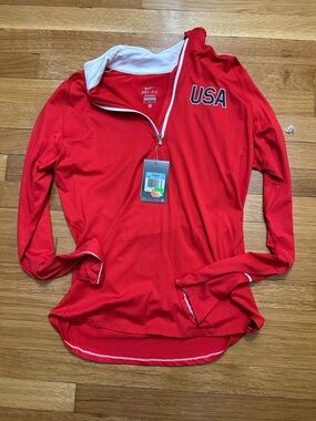 Nike Red and White Dri-FIT USA Half-Zip Pullover NWT Size Medium
